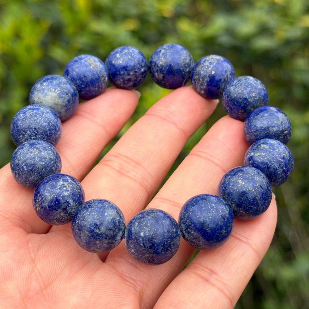 14mm‎ stretchable blue lapis lazuli bracelet 1056